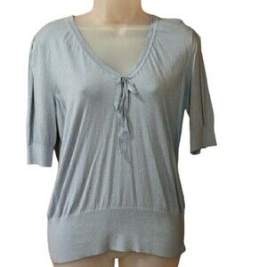 Talbots Baby Blue Tie Front Top NWT LG Cotton Blend Feminine Classic Knit Blouse
